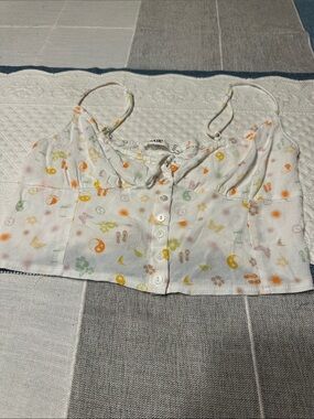 Elodie White Crop Top with Pastel Fruit Prints